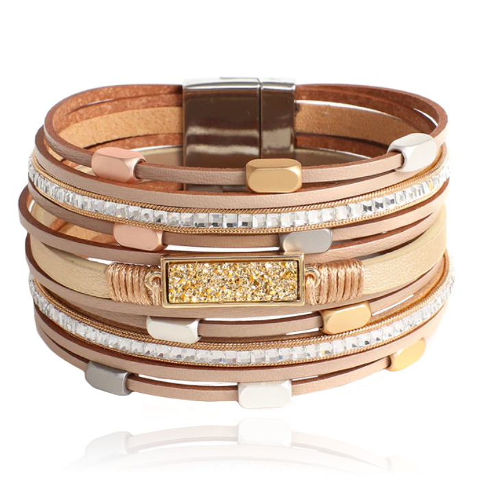 Multilayer Armband echt Leer – Khaki