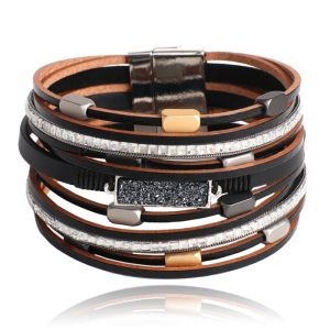 Multilayer Armband echt Leer – Zwart