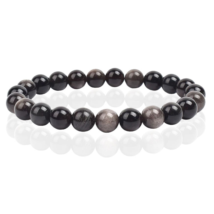 Natuursteen Armband met 8mm Kralen Memphis – Silver Obsidian