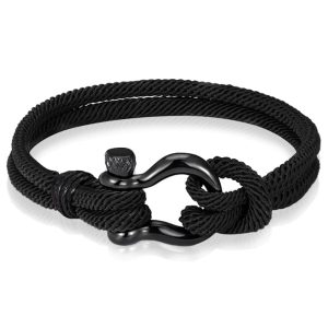 Nautische heren armband Paracord Edelstaal Anker Zwart -19cm