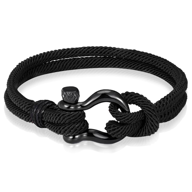 Nautische heren armband Paracord Edelstaal Anker Zwart -19cm