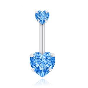 Navelpiercing Edelstaal Double Heart Lichtblauw