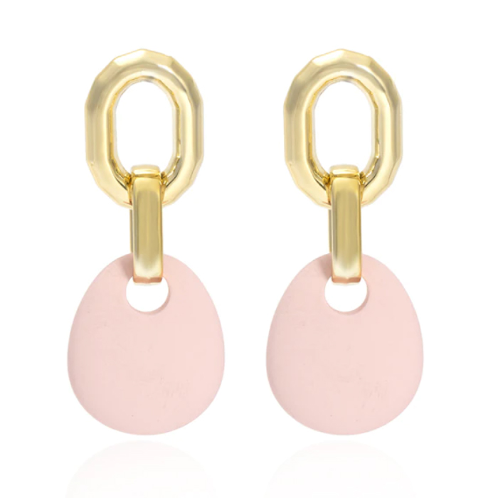 Oorbellen Hanger met Roze steen en Goud kleur