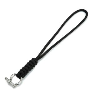 Paracord Sleutelhanger Telefoonkoord Zwart met Zilverkleurige haak