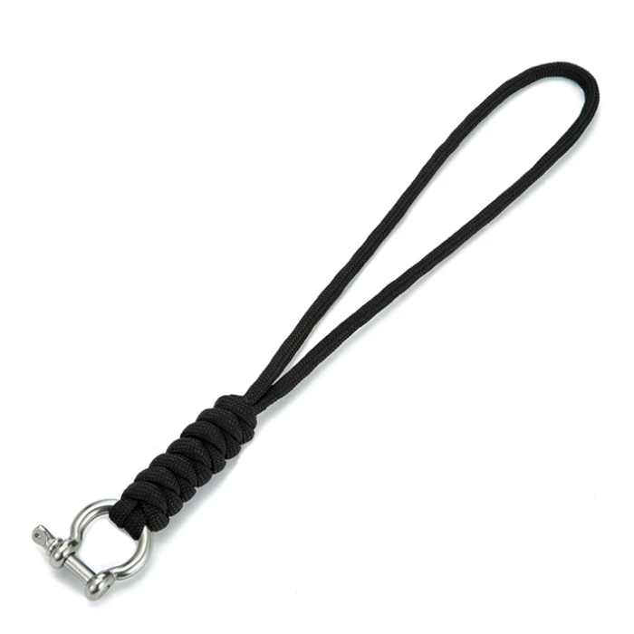 Paracord Sleutelhanger Telefoonkoord Zwart met Zilverkleurige haak