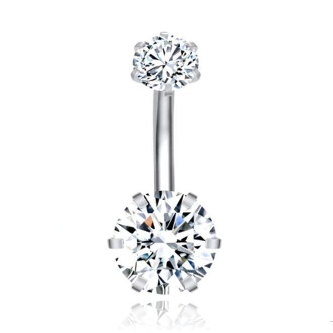 Piercing met 6-kant Zirkonia – Hexagon Zilver