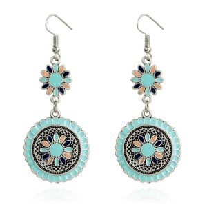 Ronde dames oorhangers met bloemvorm Ibiza multicolor turquoise