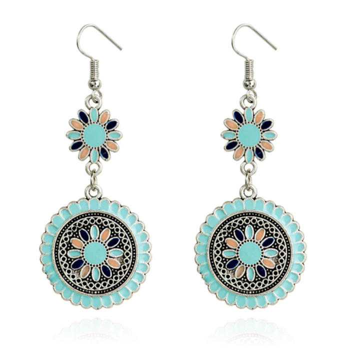 Ronde dames oorhangers met bloemvorm Ibiza multicolor turquoise