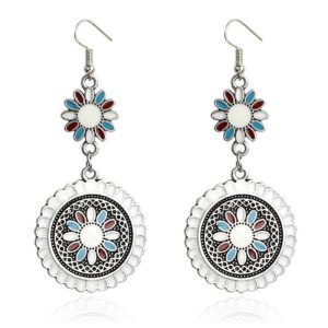 Ronde dames oorhangers met bloemvorm Ibiza multicolor wit