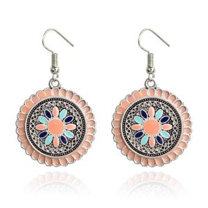 Ronde zilverkleurige dames oorbellen Ibiza multicolor roze