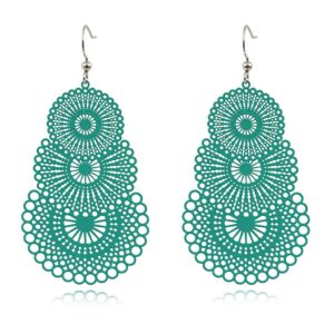 Ronde dames oorbellen hangers met 3 cirkels kleur groen