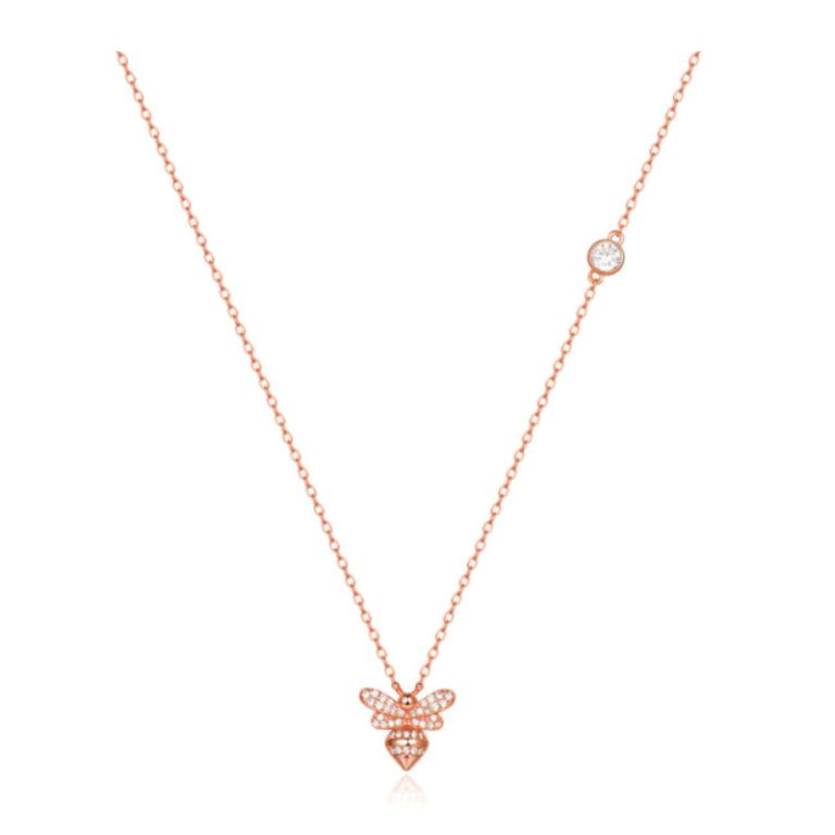 Rose kleurige Dames ketting met Bijen Hanger en Zirkonia