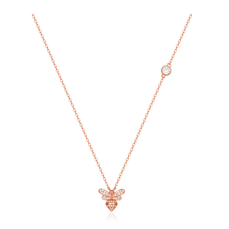 Rose kleurige Dames ketting met Bijen Hanger en Zirkonia