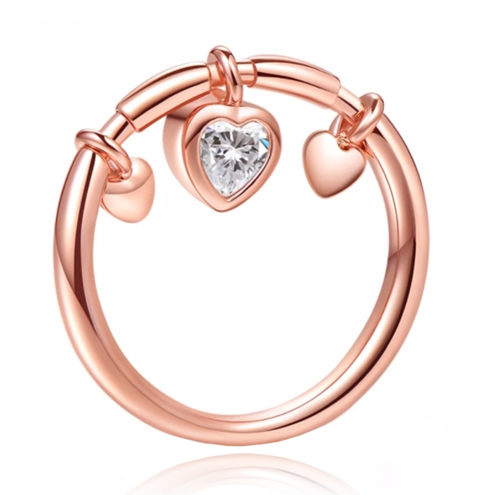 Rose kleurige Dames Ring met Hart Hanger van Zirkonia-18mm