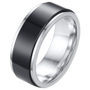 RVS heren ring Spinner Zilver met Zwart-21mm