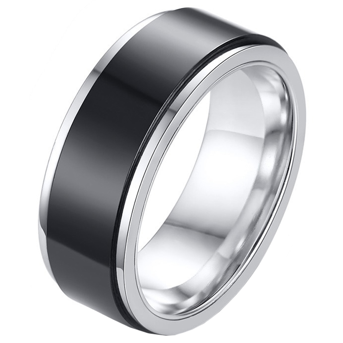 RVS heren ring Spinner Zilver met Zwart-21mm