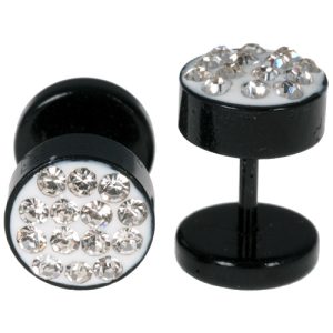 Stalen Stud oorbellen zwart met kristallen 8mm