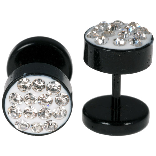 Stalen Stud oorbellen zwart met kristallen 8mm