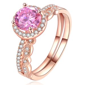 Set van 2 Rose Vergulde Dames Ringen met Zirkonia-18mm