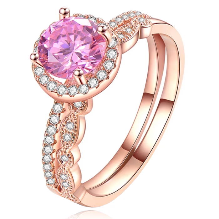 Set van 2 Rose Vergulde Dames Ringen met Zirkonia-16mm