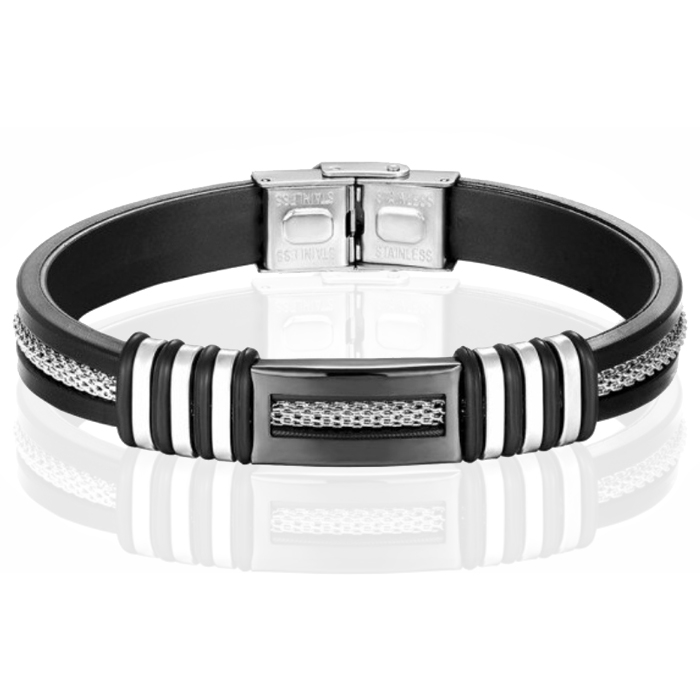 Siliconen armband LGT Jewels RVS Zwart Zilverkleurig