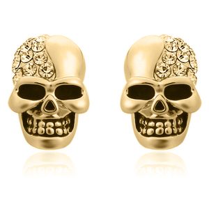 Skull Stud oorbellen Edelstaal Kristal Goudkleurig