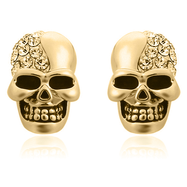 Skull Stud oorbellen Edelstaal Kristal Goudkleurig