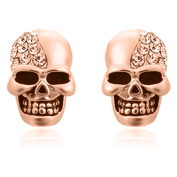 Skull Stud oorbellen Edelstaal Kristal Rosegoudkleurig