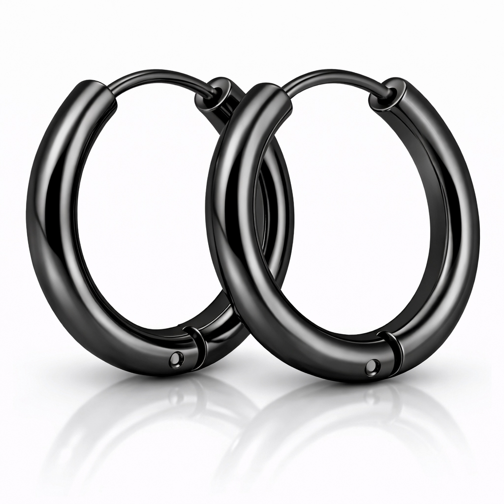 Smalle edelstaal oorringen Zwart-20mm