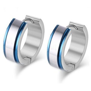 Stalen mannen oorringen Zilverkleurig Blauw