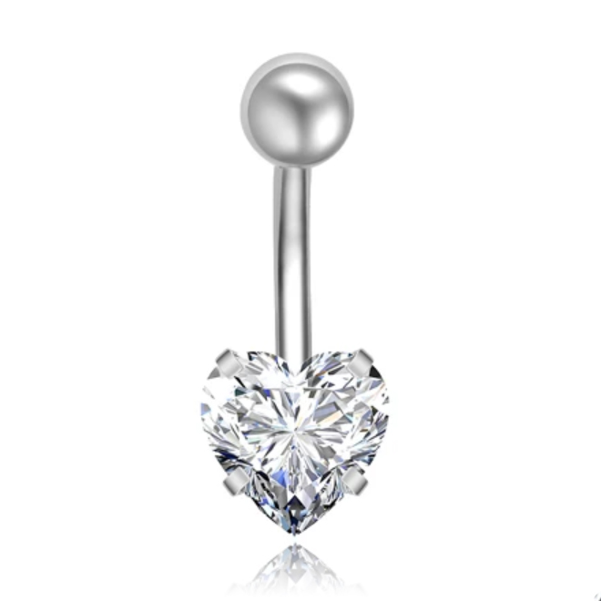 Stalen Piercing voor Navel – Heart Silver