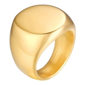 Stalen heren ring Mendes Ronde Zegel Goudkleurig-21mm