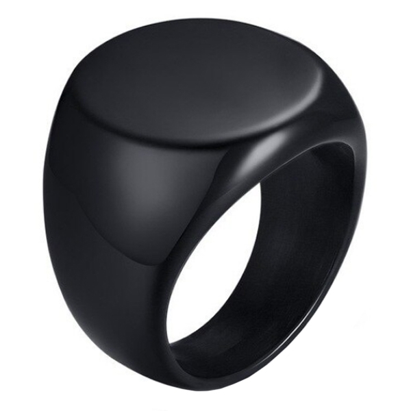 Stalen heren ring Mendes Ronde Zegel Zwart-21mm