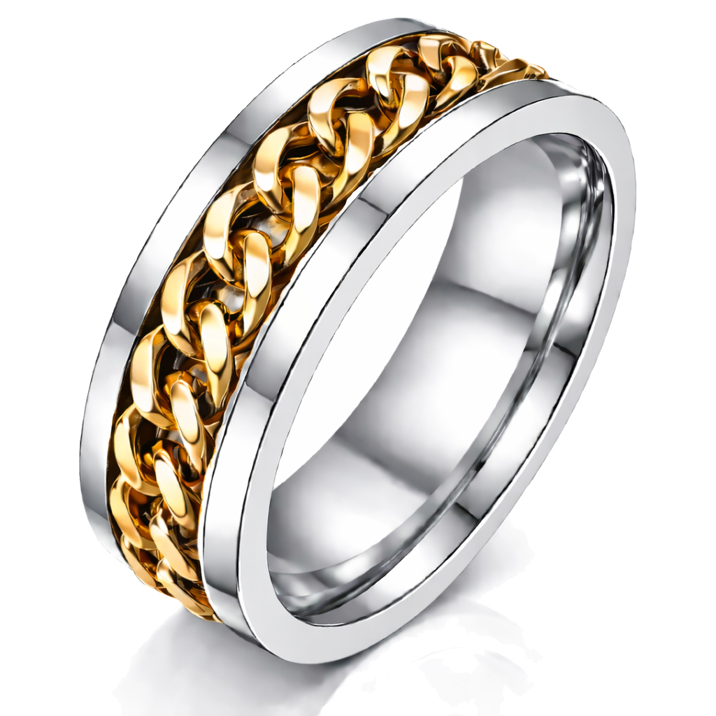 Stalen herenring met Cubaanse gouden ketting-18mm