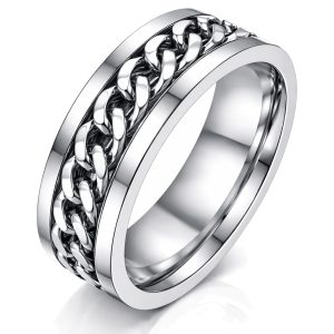 Stalen herenring met Cubaanse ketting Zilver-18mm