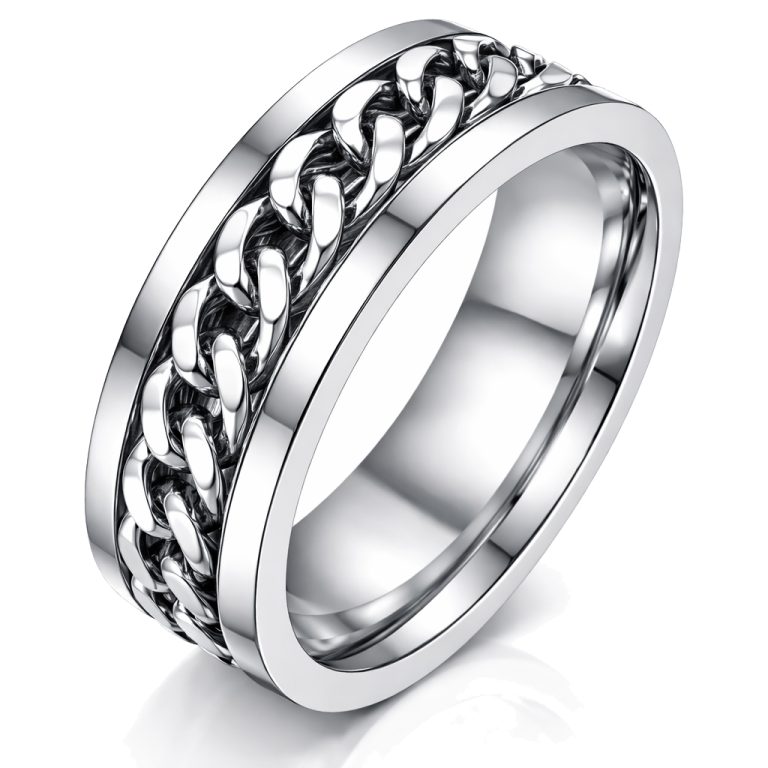 Stalen herenring met Cubaanse ketting Zilver-19mm