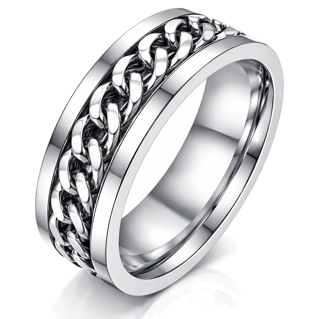 Stalen herenring met Cubaanse ketting Zilver-19mm