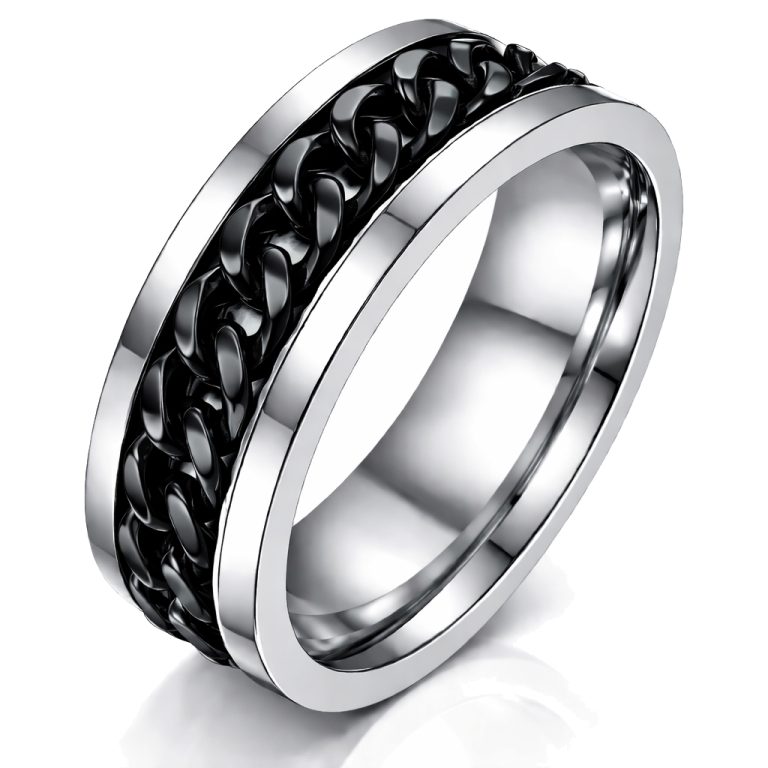 Stalen herenring met Cubaanse zwarte ketting-18mm