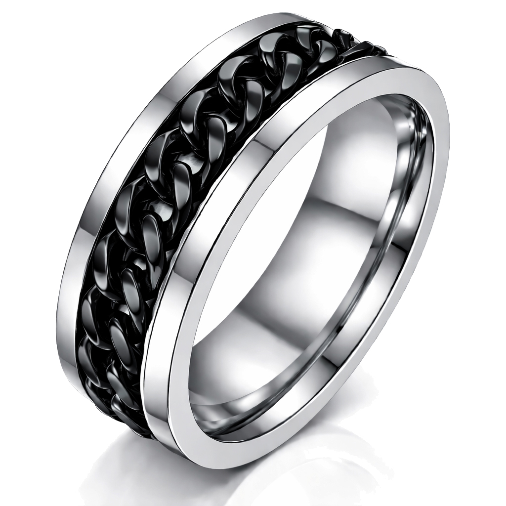 Stalen herenring met Cubaanse zwarte ketting-20mm
