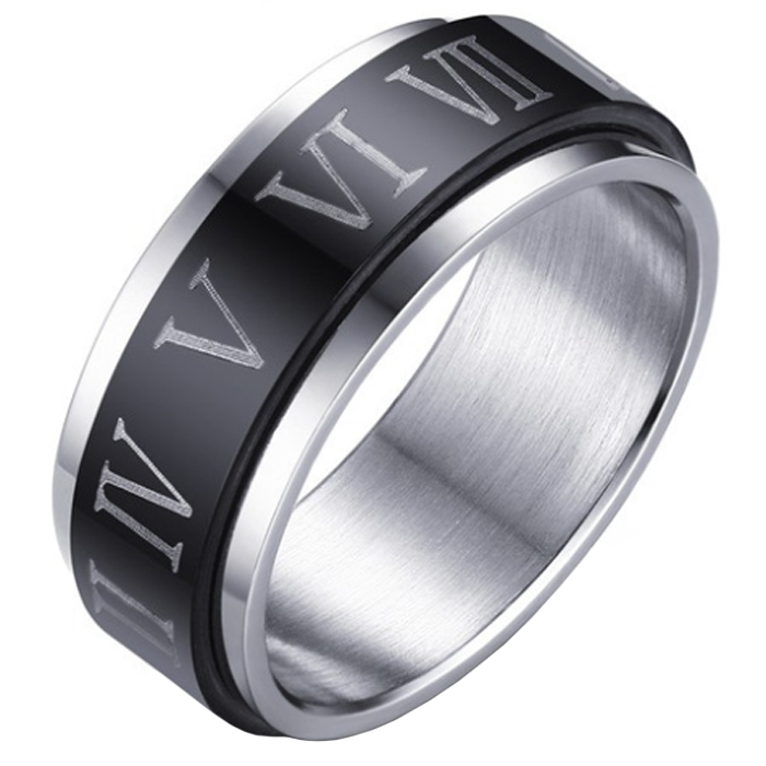 Stalen Spinning ring met Romeinse Cijfers-20mm