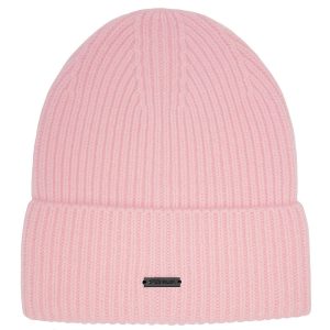 Stone Valley 100% Wol Roze Geribbelde Muts met Zwart Metalen Logo