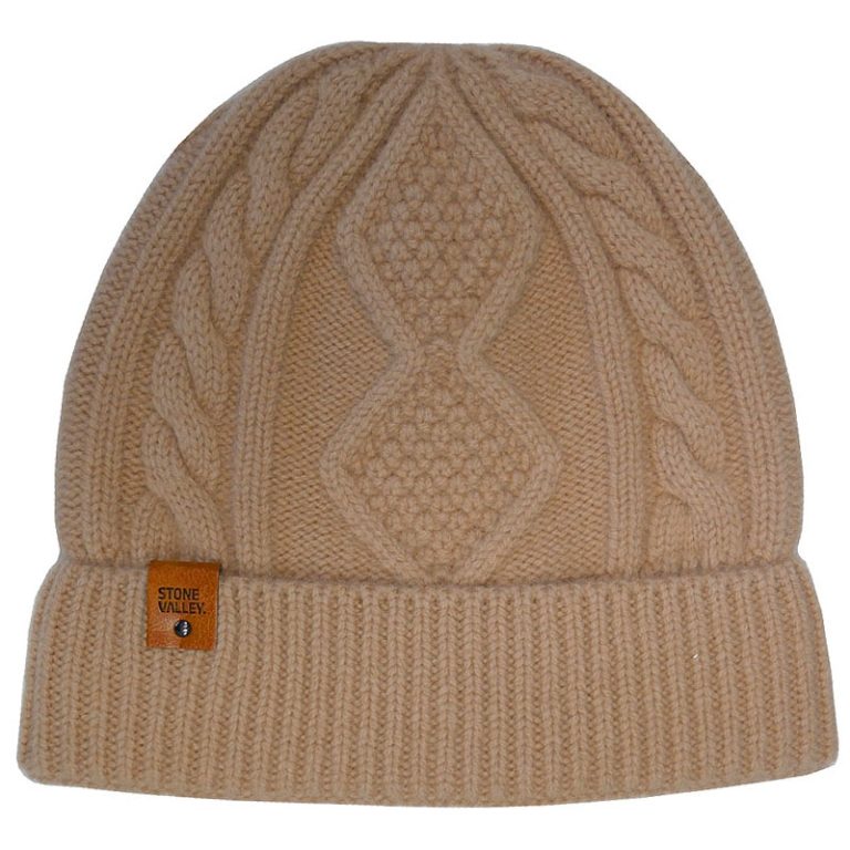 Stone Valley Grofgebreide Damesmuts van 100% Wol – Camel