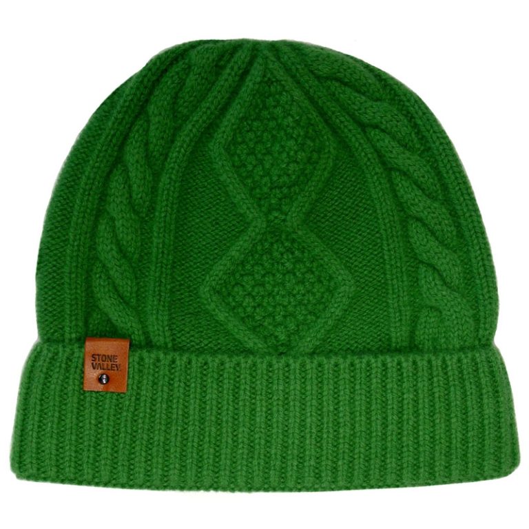 Stone Valley Grofgebreide Damesmuts van 100% Wol – Groen