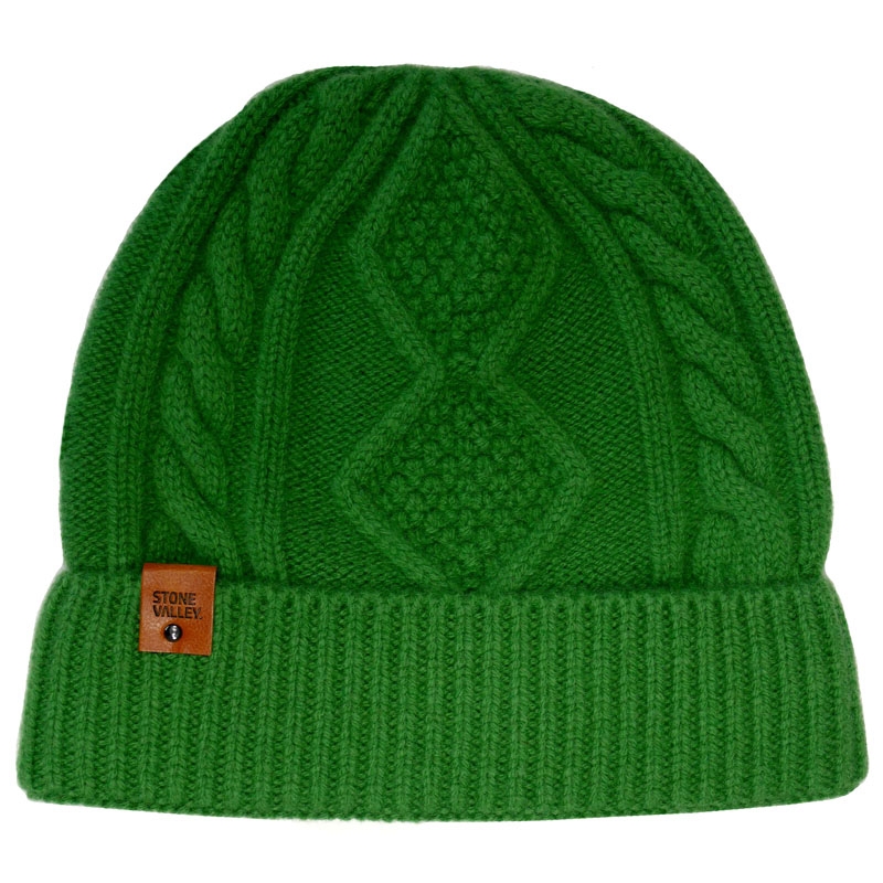Stone Valley Grofgebreide Damesmuts van 100% Wol – Groen