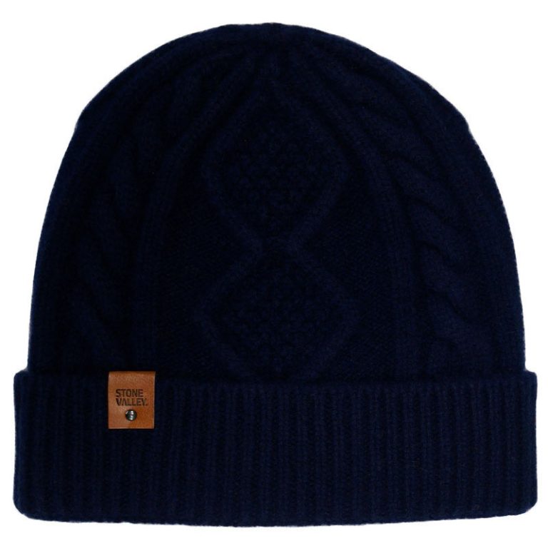 Stone Valley Grofgebreide Damesmuts van 100% Wol – Navy