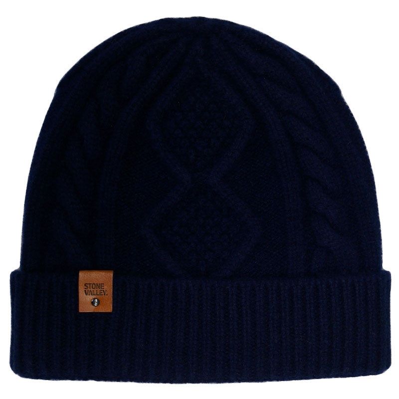 Stone Valley Grofgebreide Damesmuts van 100% Wol – Navy