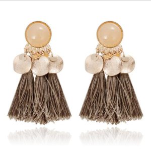 Tassel Oorbellen met Elegante Steen van Deja Jewels – Bruin