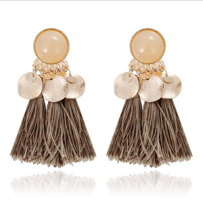 Tassel Oorbellen met Elegante Steen van Deja Jewels – Bruin