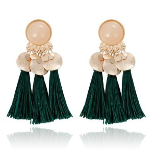 Tassel Oorbellen met Elegante Steen van Deja Jewels – Groen