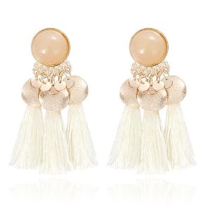 Tassel Oorbellen met Elegante Steen van Deja Jewels – Wit